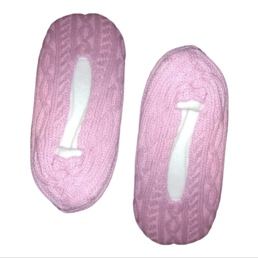 Pink Cable Knit Slipper Socks Cozy Fleece Lined House Shoes Non Slip Grippers